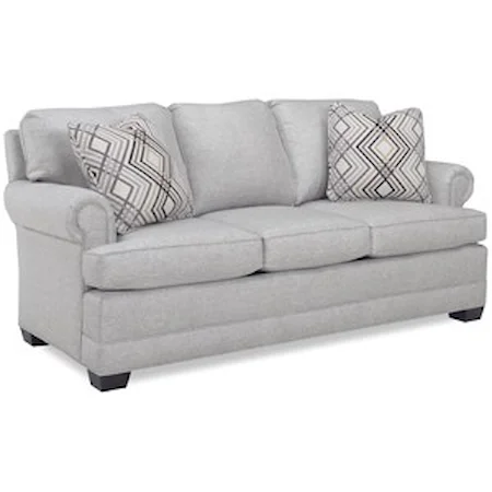 Casual Sofa with Rolled Arms and Wood Block Feet